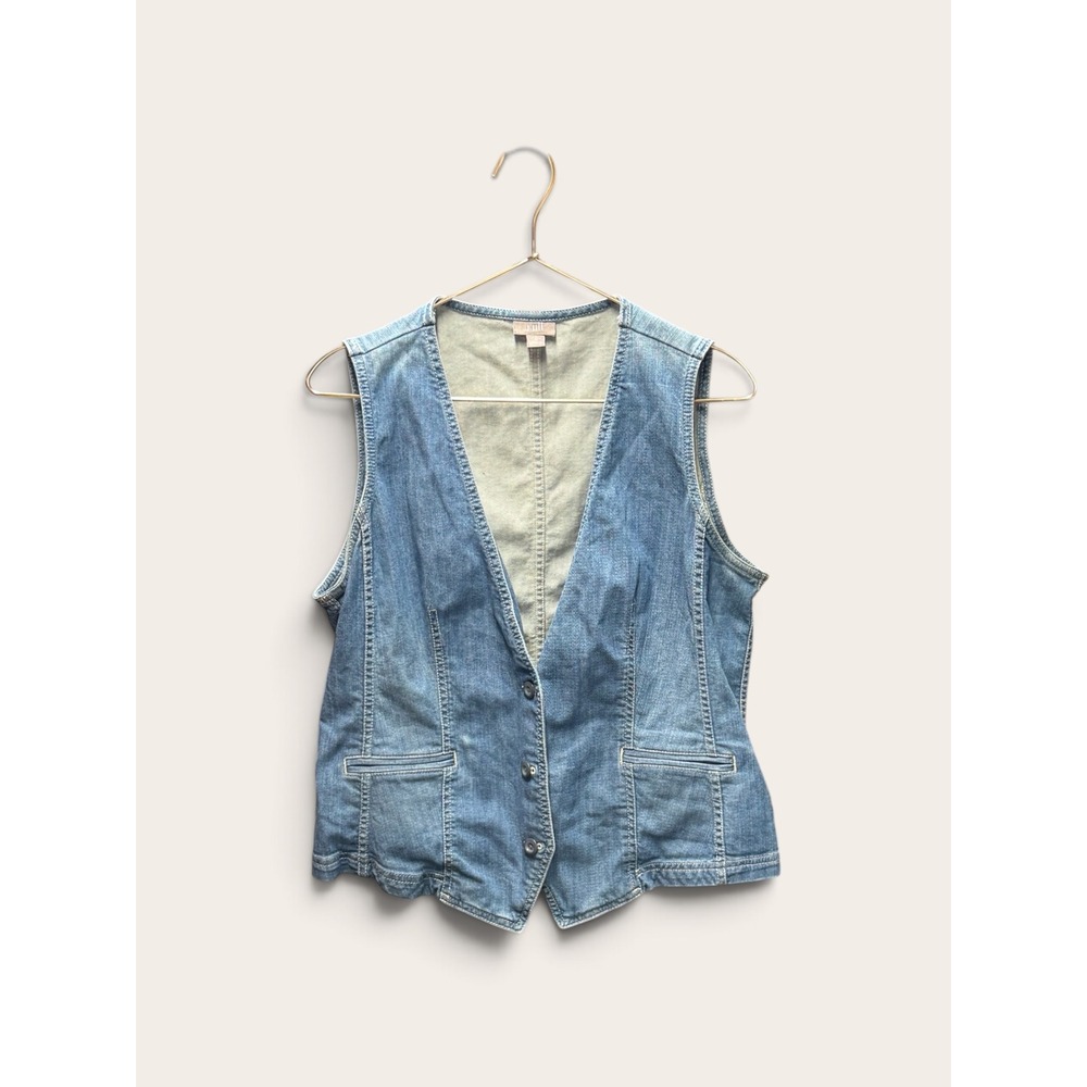J. Jill Womens Medium Wash Stretch Denim Vest Blue Button Front Size M